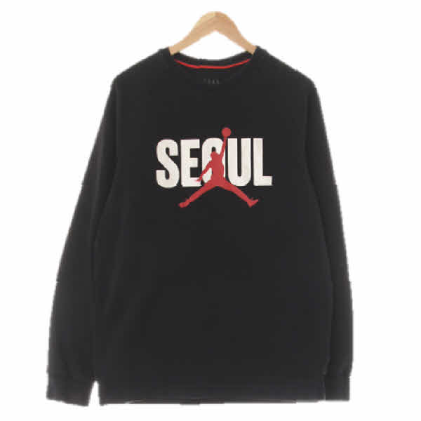 조던 블랙 프린팅 면혼방 라글란절개서울맨투맨
