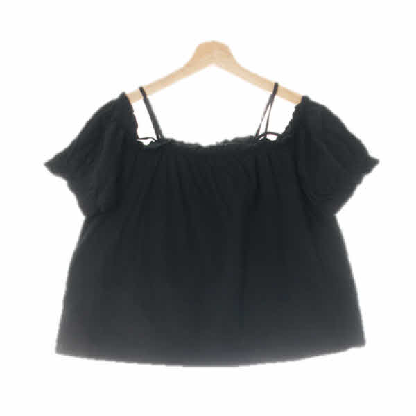 h&m 블랙 면 스트링스퀘어오프숄더반팔티