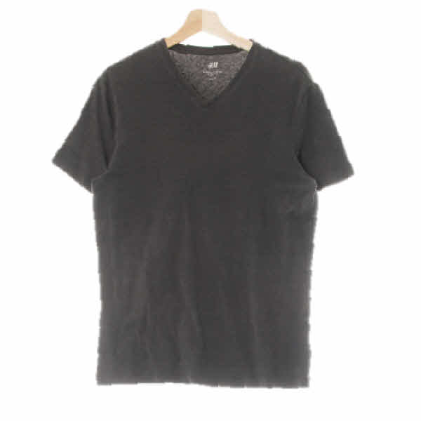 h&m 다크그레이 면혼방 브이넥반팔티셔츠