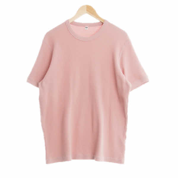 유니클로 어도비로즈핑크 면혼방 와플크루넥반팔티셔츠