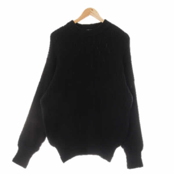 knitted 블랙 케이블패턴 면 크루넥스웨터