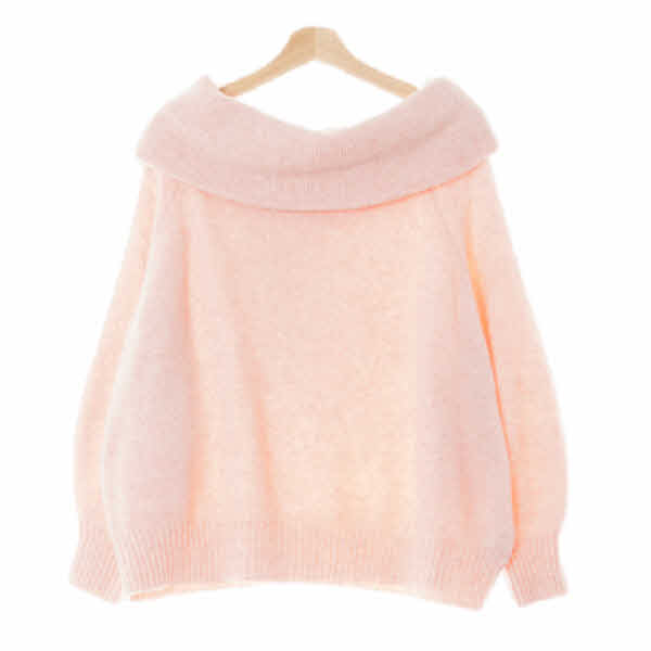 h&m 넥타핑크 울혼방 오프숄더레글런절개스웨터