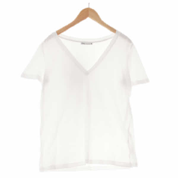 자라 화이트 면 심플브이넥반팔티