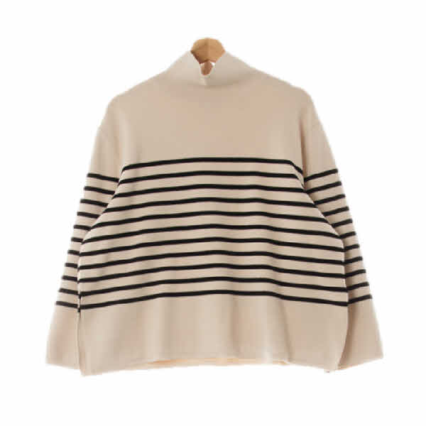 h&m 아이보리블랙 스트라이프 골지하이넥루즈니트