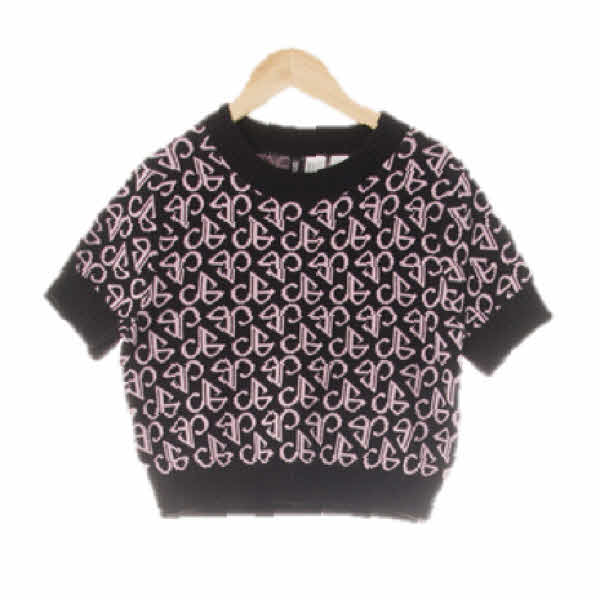 h&m 블랙바이올렛튤립 모노그램패턴 반팔크롭니트 