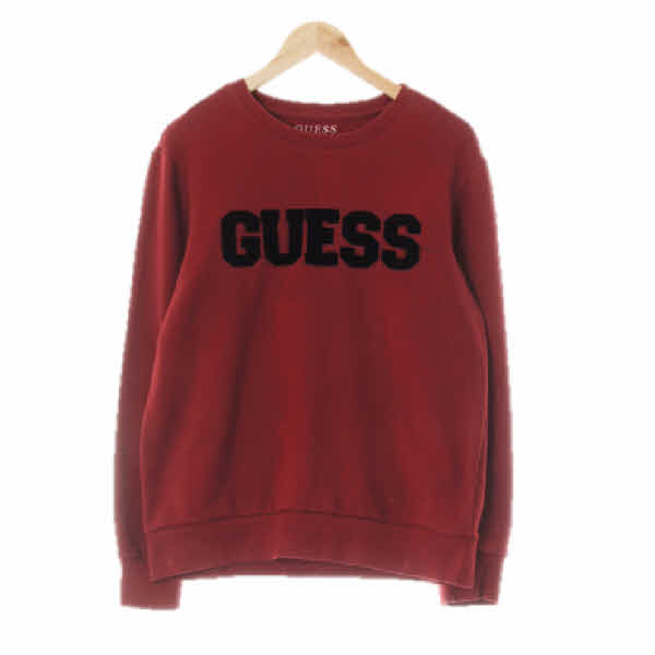 Guess 레드페어 면혼방 벨벳빅로고기모맨투맨 