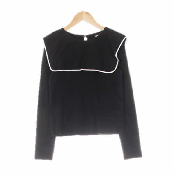 자라 블랙 면혼방 백슬릿세일러카라슬림티 