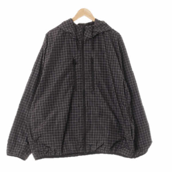 h&m 다크차콜 체크 하이넥방풍후드자켓 
