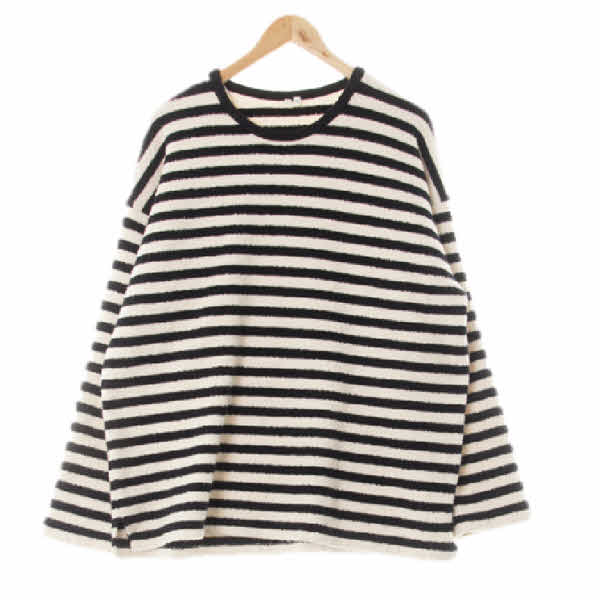 h&m 블랙타피오카베이지 스트라이프 면혼방 부클라운드스웨터 