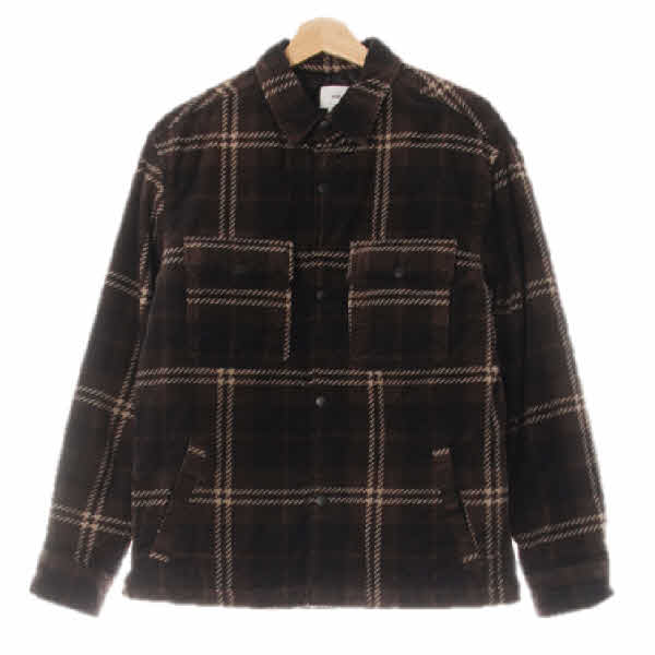 h&m 딥커피브라운블랙 체크 골덴 라이트셔츠형패딩자켓 
