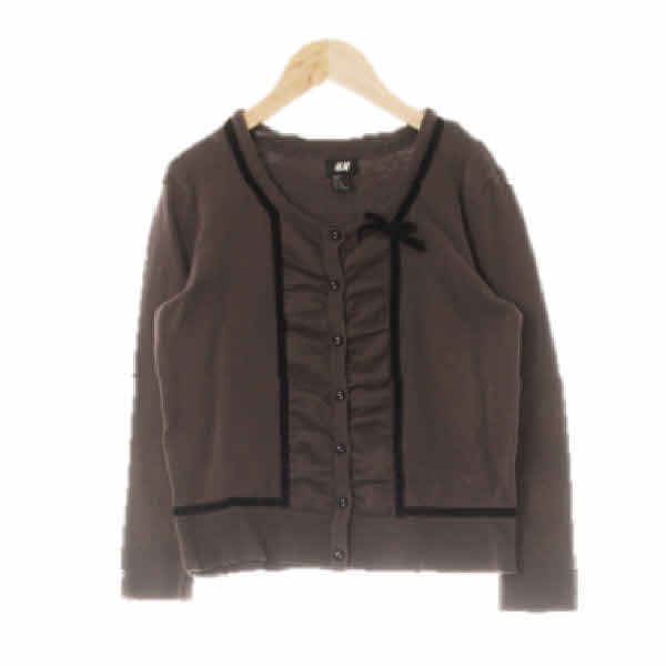 h&m 다크브라운 면혼방 벨로아리본셔링가디건 