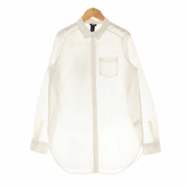 h&m 화이트 면 포켓박스플리츠롱셔츠 