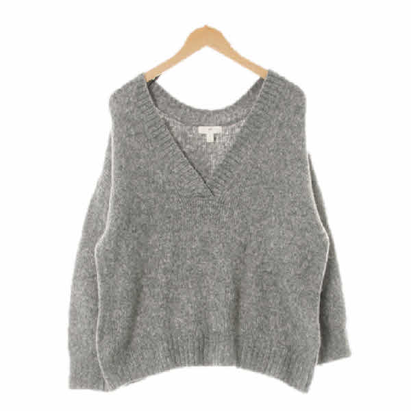 h&m 그레이 울혼방 브이넥오버핏보카시스웨터 
