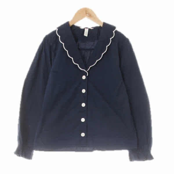 h&m 네이비 면 물결카라소매셔링블라우스 