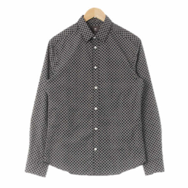 h&m 다크네이비 라인사선체크 면혼방 슬림라인긴소매셔츠 