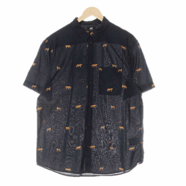h&m 네이비 치타패턴 면 반팔싱글포켓셔츠 