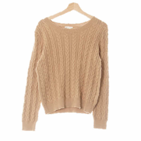 h&m 아몬드버프딥베이지 케이블패턴 면혼방 라운드넥베이직스웨터 