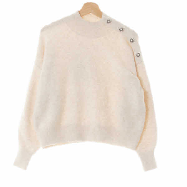 h&m 멜란지오트밀 울혼방 숄더큐빅버튼포인트스웨터 