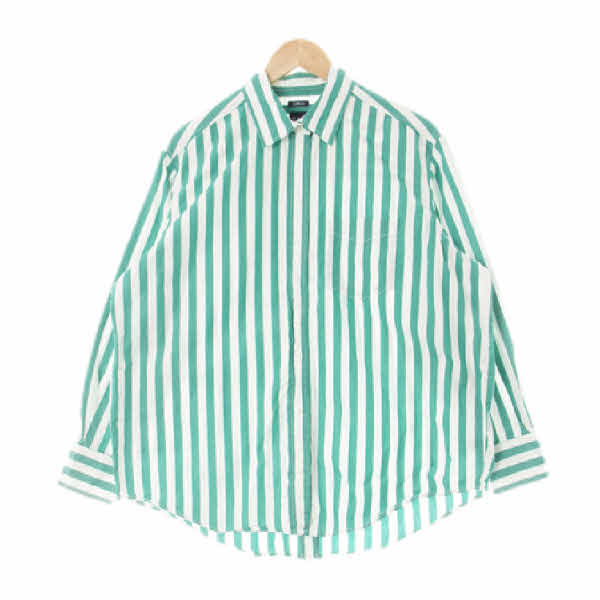 gap 그린 스트라이프 면 백버튼슬릿빅셔츠 