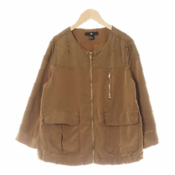 h&m 다크베이지 어깨배색8부슬리브집업