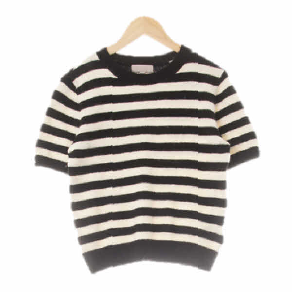 h&m 블랙아이보리 스트라이프 라운드넥도톰반팔니트