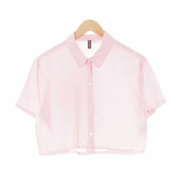 h&m 핑크 크롭반소매루즈블라우스