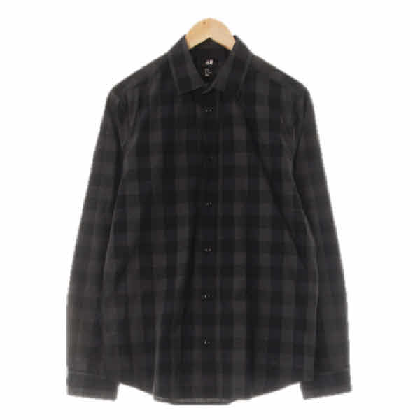 h&m 다크멜란지그레이젯블랙 체크 면 긴팔셔츠