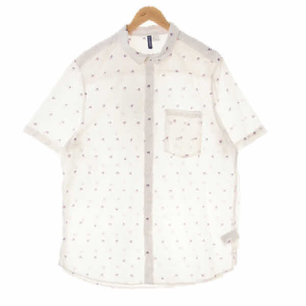 h&m 화이트 야자수패턴 면 포켓반팔셔츠