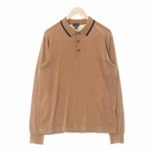 h&m 브라운네이비 실크혼방 배색카라버튼라이트니트