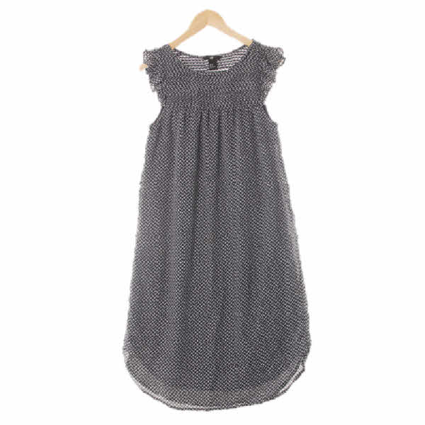 h&m 네이비 리본패턴 프릴캡슬리브원피스