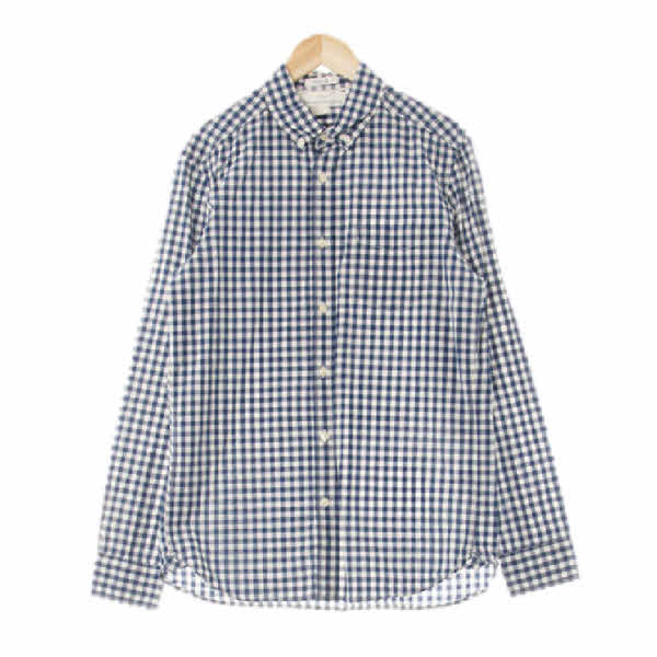 h&m 다크블루 체크 면 스티치오각포켓셔츠