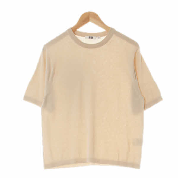 유니클로 더블크림 라운드넥라이트반팔니트