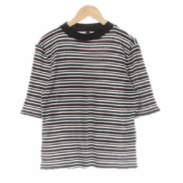 h&m 이클립스네이비필그린 스트라이프 비스코스혼방 5부소매니트골지티