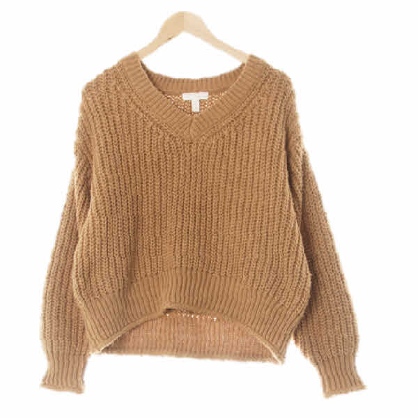 h&m 카멜베이지 로우게이지브이넥스스웨터