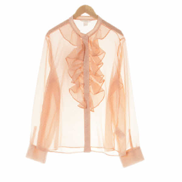 h&m 피치휩코랄 도트 러플쉬폰블라우스