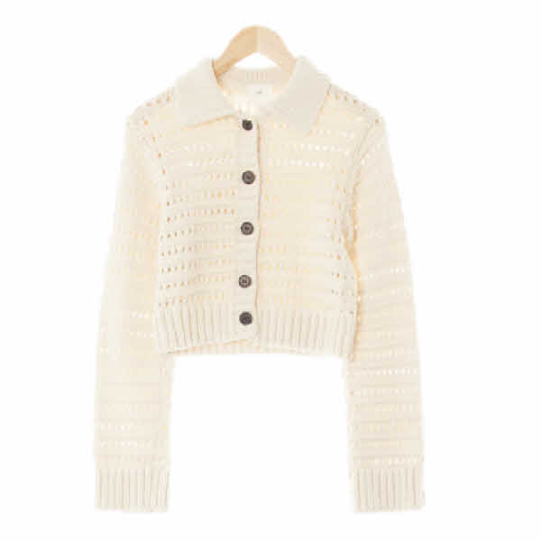 h&m 코코넛아이보리 면혼방 오픈워크크롭가디건