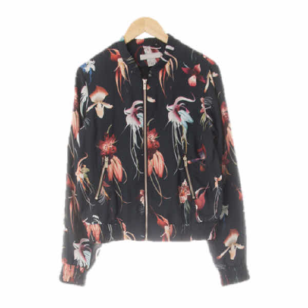 h&m 블랙 플라워패턴 실키라이트집업