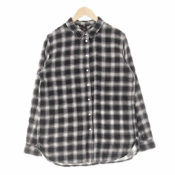 h&m 블랙 체크 면 자개버튼거즈셔츠