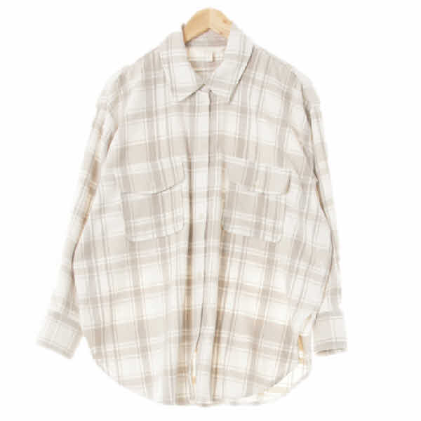 h&m 실버버치그레이화이트 윈도우체크 플란넬 플랩더블빅포켓웜셔츠