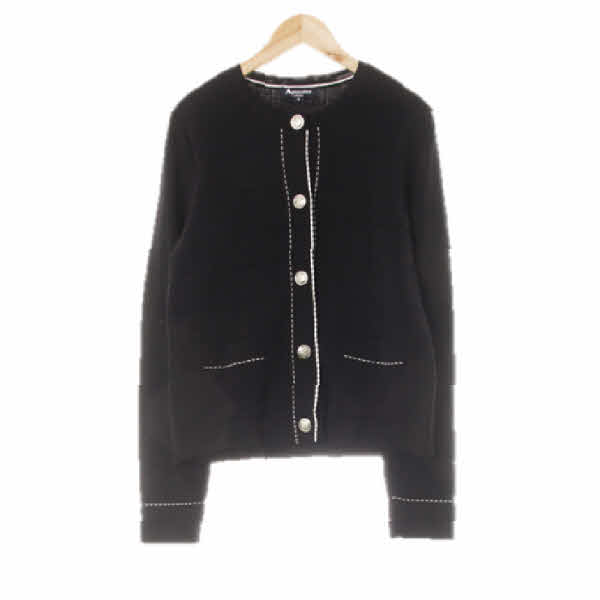 aquascutum 블랙 체크 앤틱버튼스티치포인트가디건