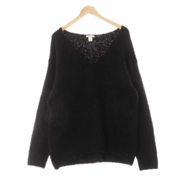 h&m 다크브라운 울혼방 루즈브이넥롱스웨터