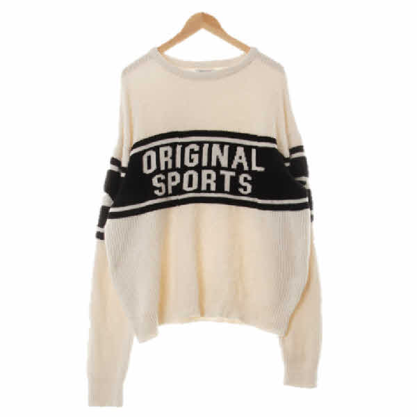 original sports 화이트블랙 캐시미어혼방 레터링배색루즈스웨터