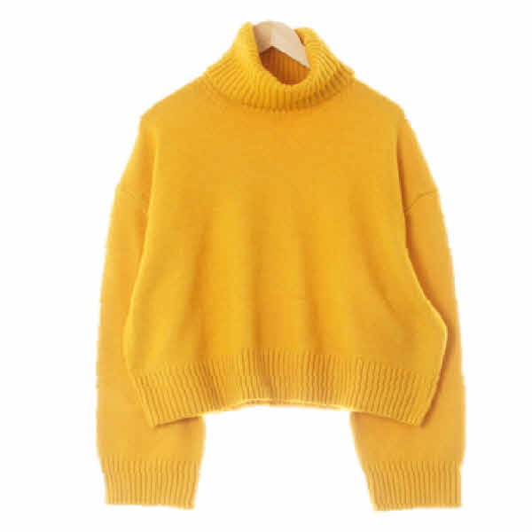 h&m 머스터드 울혼방 드롭숄더터틀넥스웨터