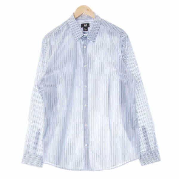 h&m 라이트블루네이비 스트라이프 면혼방 백대비기본셔츠
