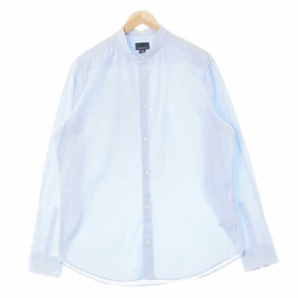 h&m 세레니티블루 면 더블버튼모크넥루즈셔츠