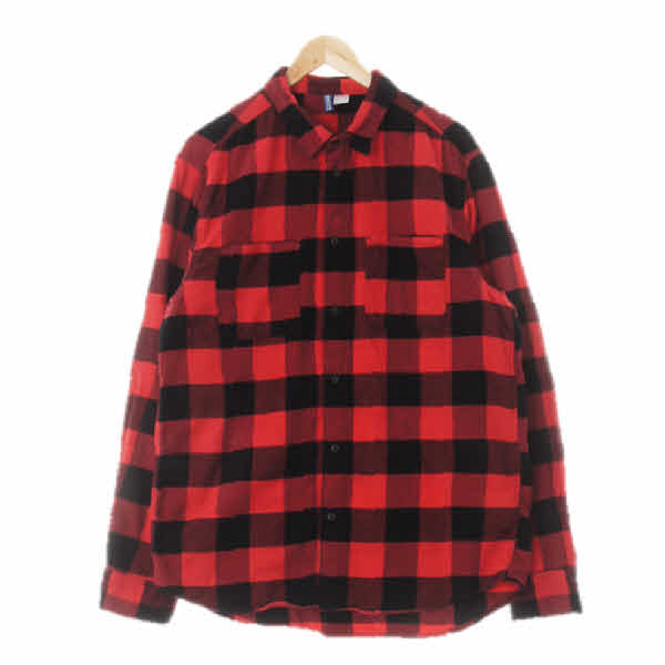 h&m 레드블랙 체크 면 더블포켓웜루즈셔츠