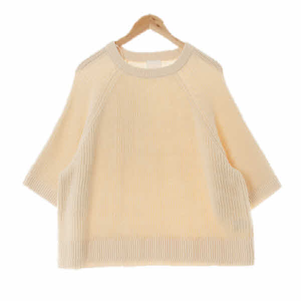 h&m 크림 면혼방 8부슬리브레글런와이드니트