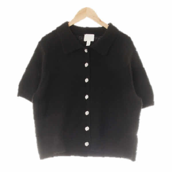 h&m 블랙 울혼방 큐빅플라워버튼반팔니트가디건