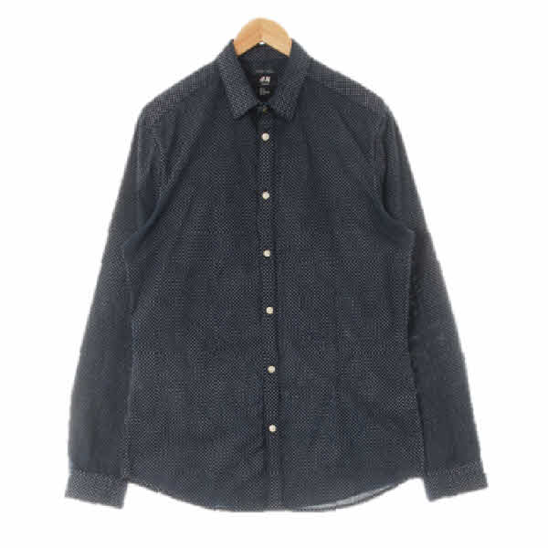 h&m 네이비 도트패턴 면혼방 백디파인셔츠