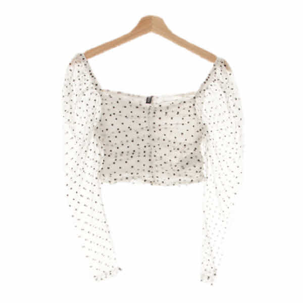 h&m 화이트 플록도트 스퀘어넥셔링크롭메쉬블라우스